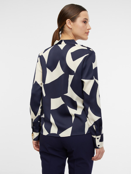Orsay Cremefarbene und blaue gemusterte Damen-Satinbluse ORSAY