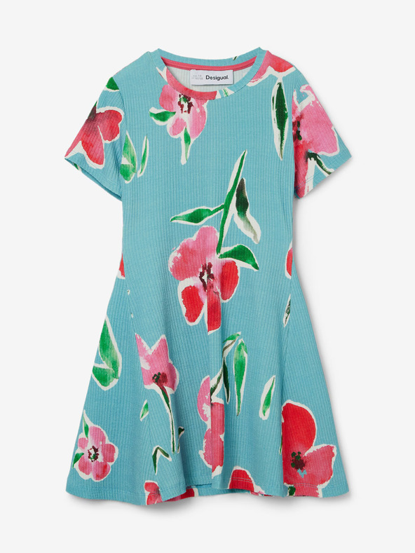 Desigual Rosa und türkisfarbenes geblümtes Mädchenkleid Desigual Belisa