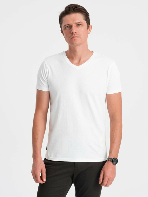 Ombre Clothing Weißes Herren-Basic-T-Shirt mit V-Ausschnitt Ombre Clothing