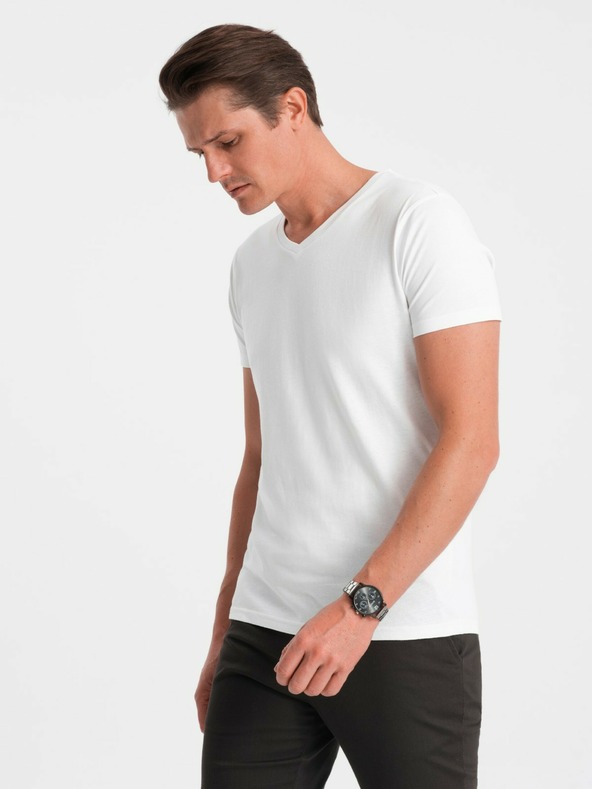 Ombre Clothing Weißes Herren-Basic-T-Shirt mit V-Ausschnitt Ombre Clothing