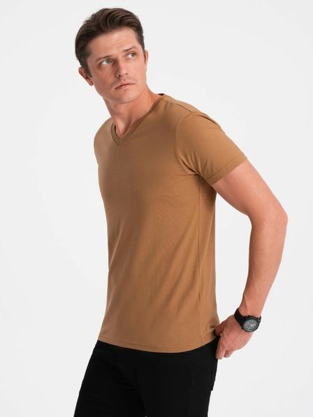 Ombre Clothing Braunes Herren Basic T-Shirt mit V-Ausschnitt Ombre Clothing