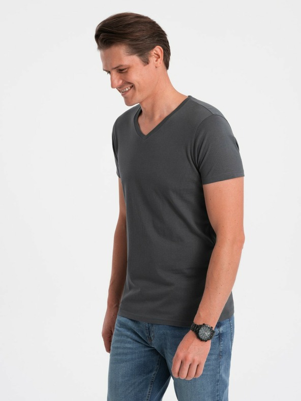Ombre Clothing Dunkelgraues Herren Basic T-Shirt mit V-Ausschnitt Ombre Clothing