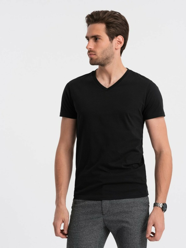 Ombre Clothing Schwarzes Herren-T-Shirt mit V-Ausschnitt Ombre Clothing