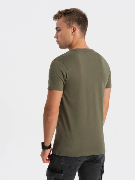 Ombre Clothing Khakifarbenes Herren-T-Shirt mit V-Ausschnitt Ombre Clothing
