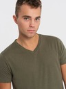 Ombre Clothing Khakifarbenes Herren-T-Shirt mit V-Ausschnitt Ombre Clothing