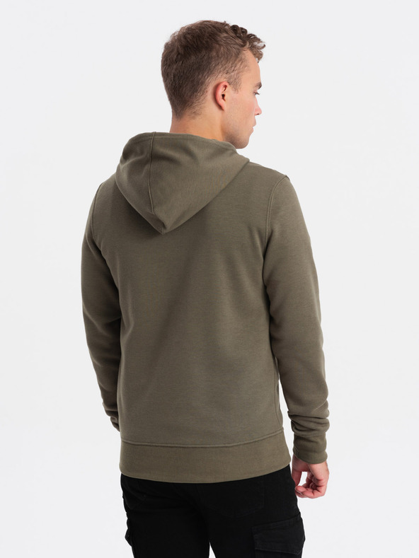 Ombre Clothing Khakifarbener Herren-Kapuzenpullover mit Reißverschluss und Kapuze Ombre Clothing