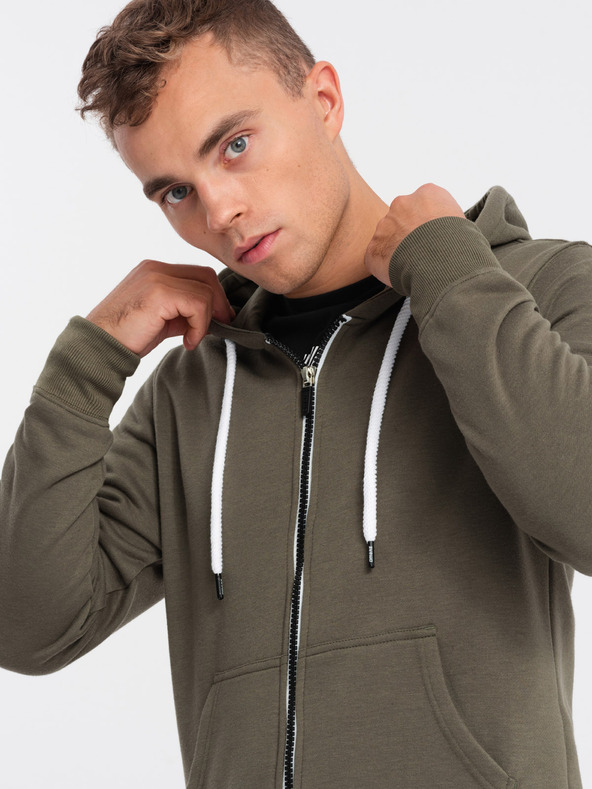 Ombre Clothing Khakifarbener Herren-Kapuzenpullover mit Reißverschluss und Kapuze Ombre Clothing