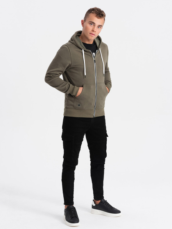 Ombre Clothing Khakifarbener Herren-Kapuzenpullover mit Reißverschluss und Kapuze Ombre Clothing