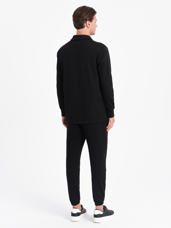 Ombre Clothing Schwarzes Herren-Sweatshirt mit Polokragen + Hose Ombre Clothing