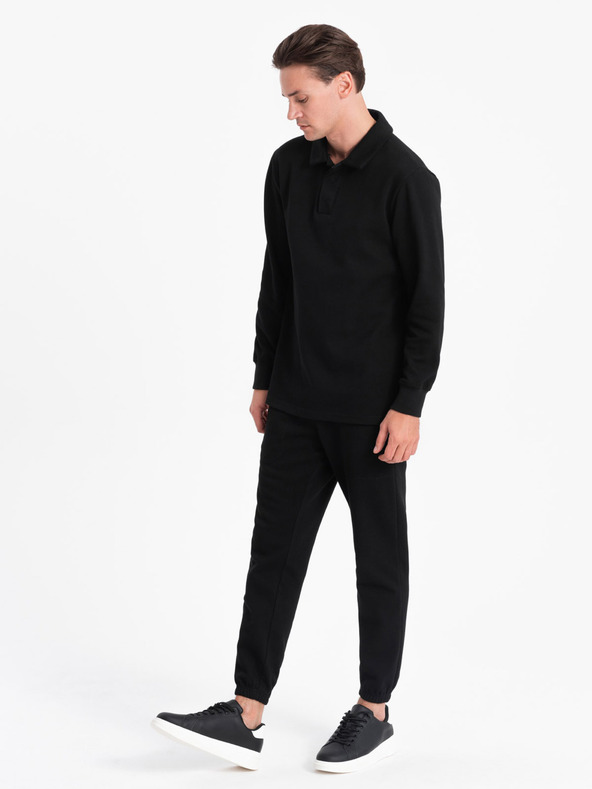 Ombre Clothing Schwarzes Herren-Sweatshirt mit Polokragen + Hose Ombre Clothing