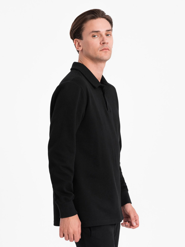 Ombre Clothing Schwarzes Herren-Sweatshirt mit Polokragen + Hose Ombre Clothing