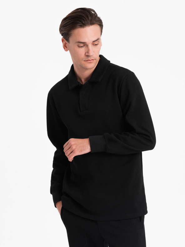 Ombre Clothing Schwarzes Herren-Sweatshirt mit Polokragen + Hose Ombre Clothing