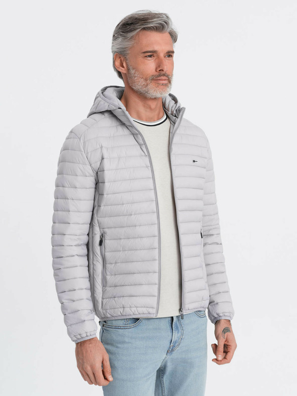 Ombre Clothing Hellgraue leichte Herren-Steppjacke Ombre Clothing