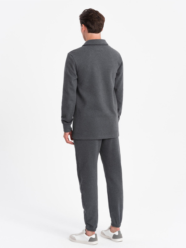 Ombre Clothing Dunkelgraues Herren Sweatshirt mit Polokragen + Hose Ombre Kleidung