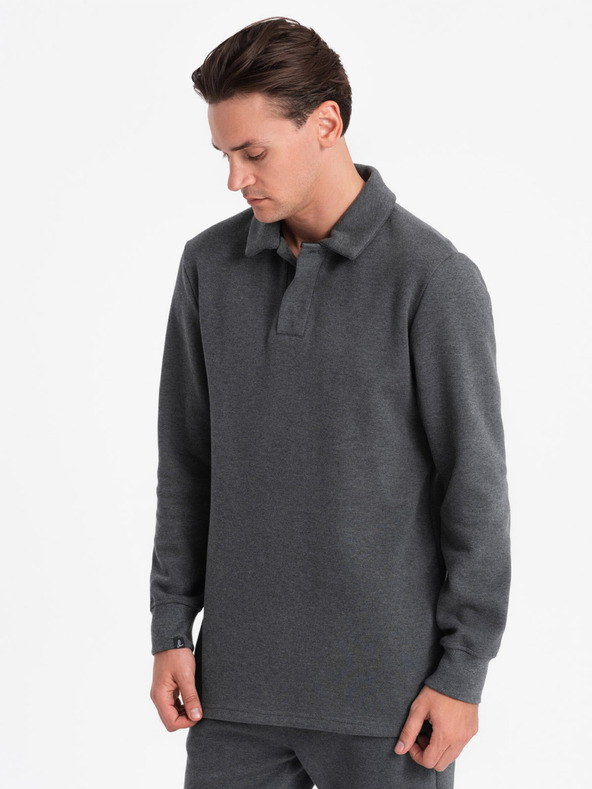 Ombre Clothing Dunkelgraues Herren Sweatshirt mit Polokragen + Hose Ombre Kleidung