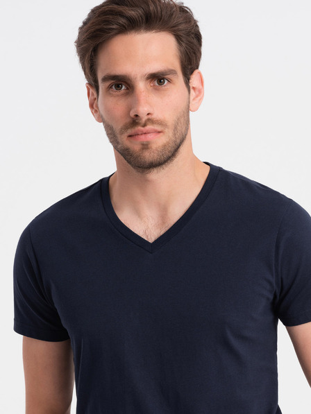 Ombre Clothing Dunkelblaues Herren-T-Shirt mit V-Ausschnitt Ombre Clothing