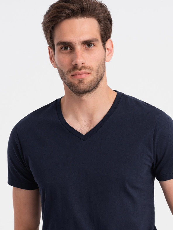 Ombre Clothing Dunkelblaues Herren-T-Shirt mit V-Ausschnitt Ombre Clothing