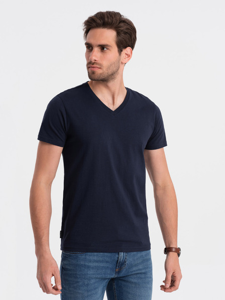 Ombre Clothing Dunkelblaues Herren-T-Shirt mit V-Ausschnitt Ombre Clothing