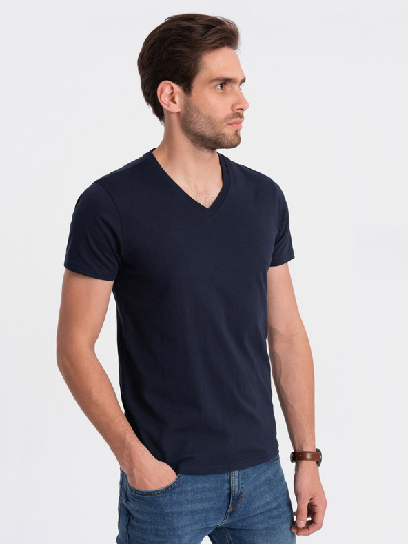 Ombre Clothing Dunkelblaues Herren-T-Shirt mit V-Ausschnitt Ombre Clothing