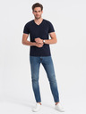 Ombre Clothing Dunkelblaues Herren-T-Shirt mit V-Ausschnitt Ombre Clothing
