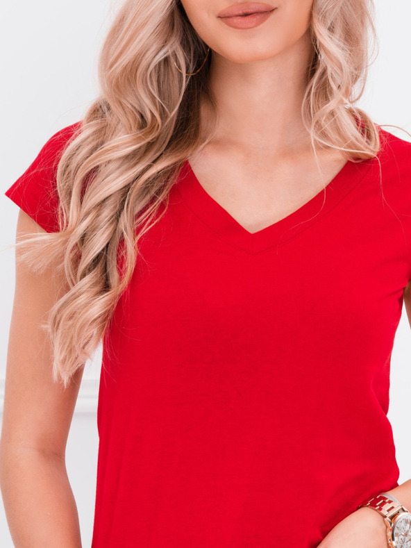 Edoti Rotes Damen-Basic-T-Shirt mit V-Ausschnitt Edoti