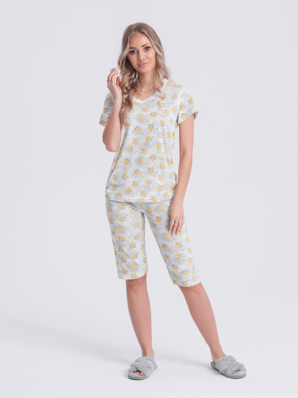 Edoti Edoti Weißer und gelber Damenpyjama mit Blumendruck