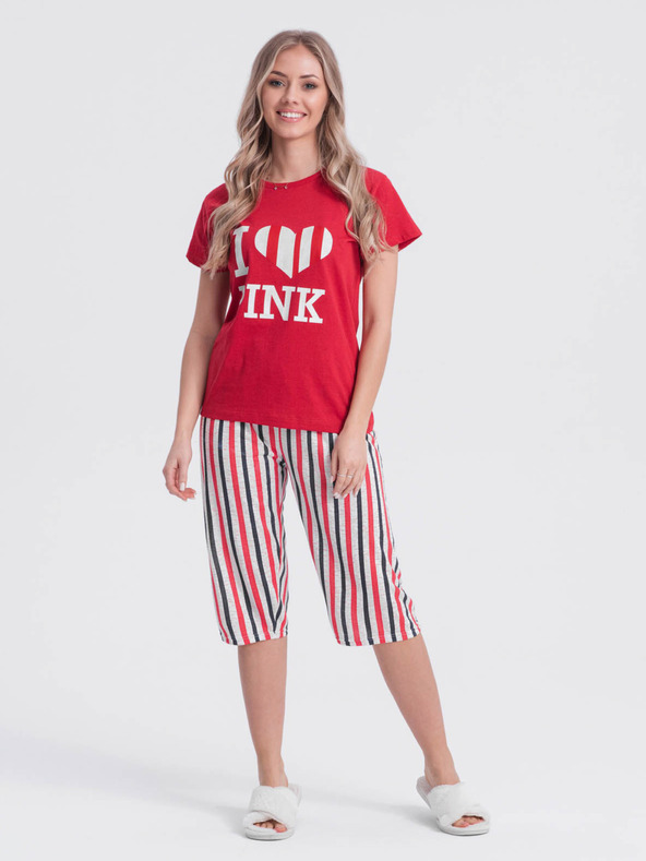 Edoti Roter gemusterter Damen-Schlafanzug Edoti