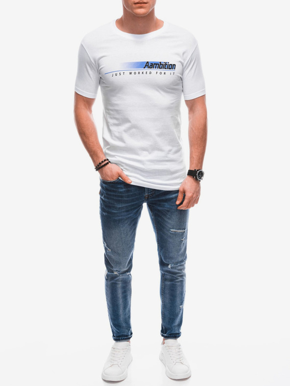 Edoti Weißes bedrucktes Herren-T-Shirt Edoti