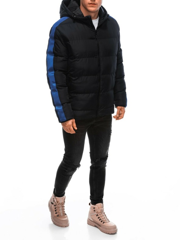 Edoti Blaue und schwarze Herren Stepp-Winterjacke Edoti