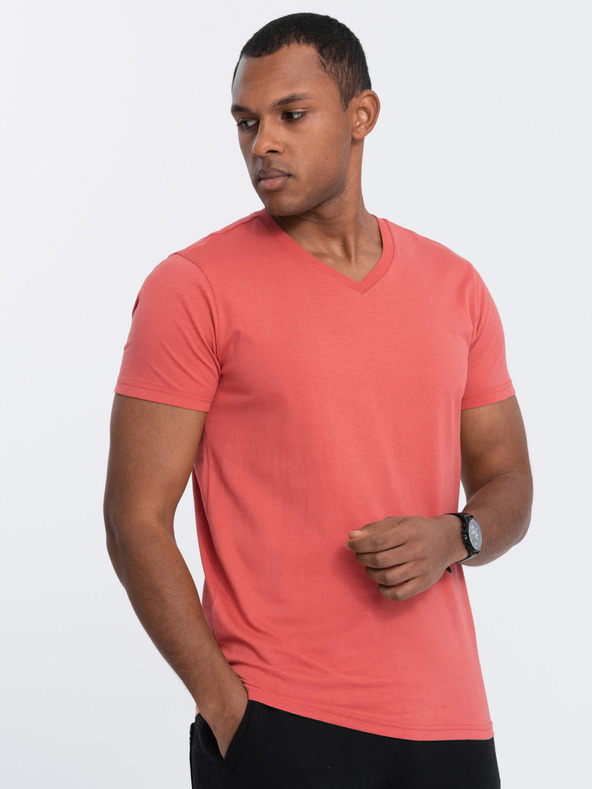 Ombre Clothing Korallenrotes Herren-T-Shirt mit V-Ausschnitt Ombre Clothing