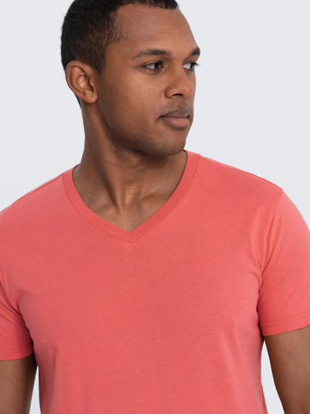 Ombre Clothing Korallenrotes Herren-T-Shirt mit V-Ausschnitt Ombre Clothing