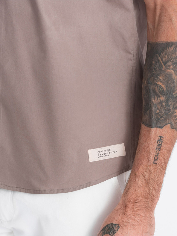 Ombre Clothing Braunes Herren-Kurzarmhemd Ombre Kleidung