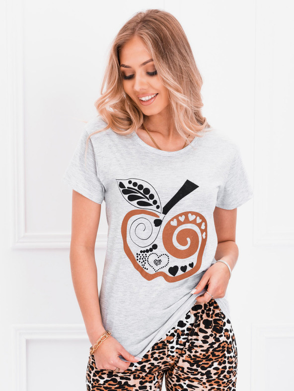 Edoti Brauner und grauer gemusterter Damen-Schlafanzug Edoti