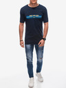 Edoti Dunkelblaues bedrucktes Herren-T-Shirt Edoti