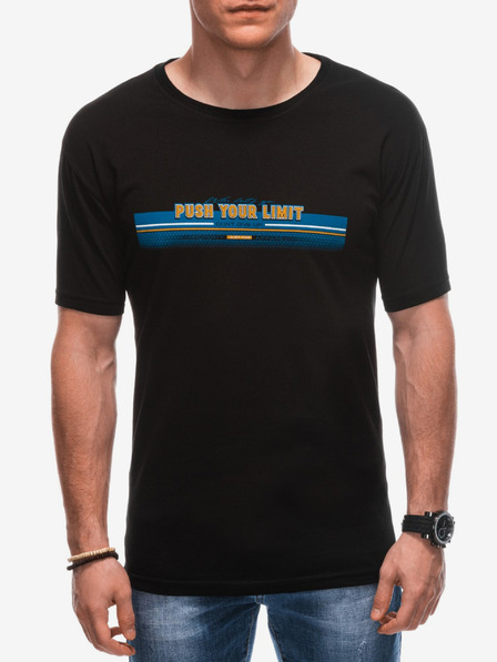 Edoti Schwarzes bedrucktes Herren-T-Shirt Edoti