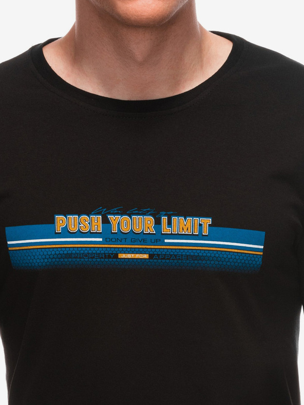 Edoti Schwarzes bedrucktes Herren-T-Shirt Edoti