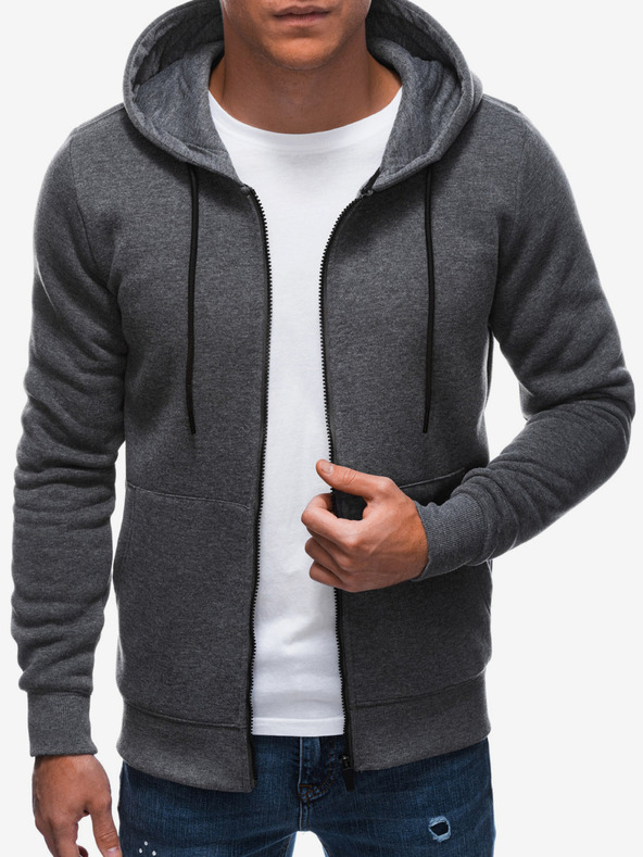 Edoti Dunkelgraues Herren-Sweatshirt mit Kapuze und Reißverschluss Edoti