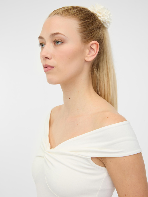 Orsay Cremefarbenes Damen-Kurzarm-T-Shirt mit Applikation ORSAY