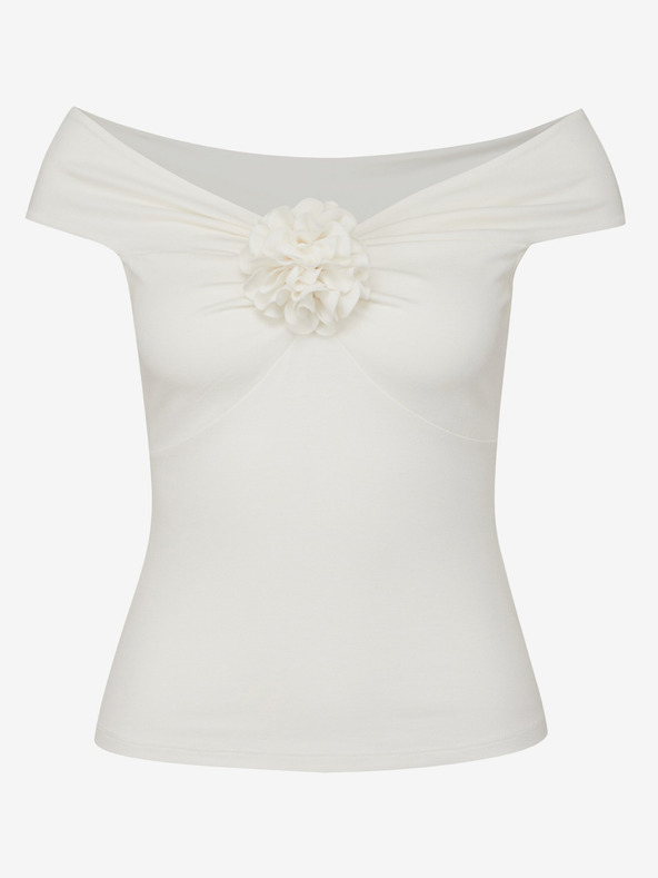 Orsay Cremefarbenes Damen-Kurzarm-T-Shirt mit Applikation ORSAY