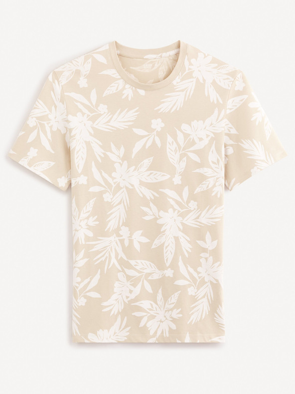 Celio Beigefarbenes Herren-Blumenhemd Celio