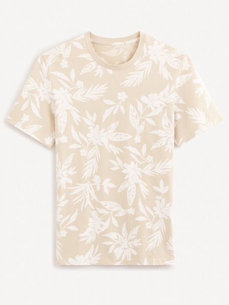 Celio Beigefarbenes Herren-Blumenhemd Celio