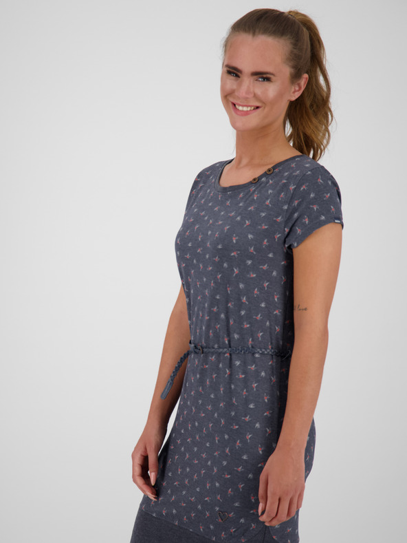 Alife and Kickin Dunkelgraues gemustertes kurzes Damenkleid mit Gürtel Alife and Kickin