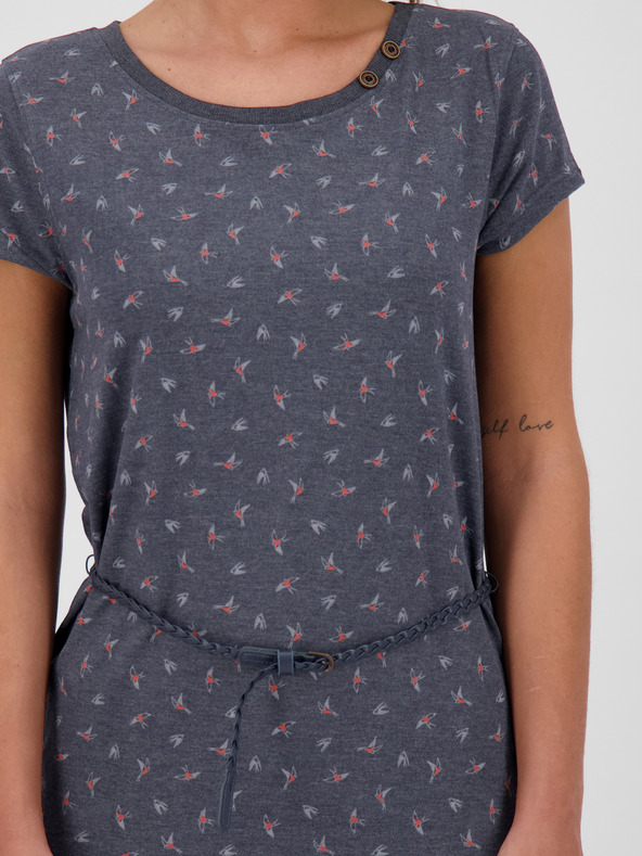 Alife and Kickin Dunkelgraues gemustertes kurzes Damenkleid mit Gürtel Alife and Kickin