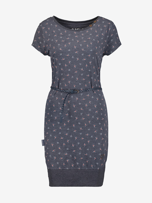 Alife and Kickin Dunkelgraues gemustertes kurzes Damenkleid mit Gürtel Alife and Kickin