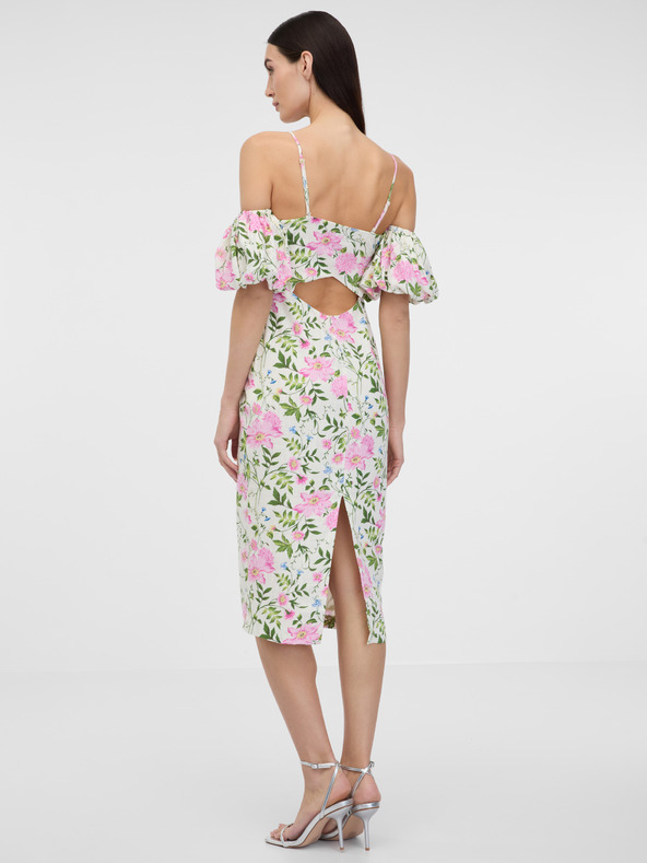 Orsay Cremefarbenes Damen-Midi-Kleid mit Leinen ORSAY