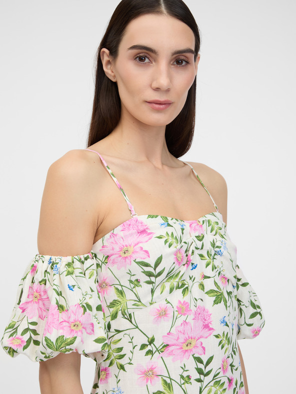 Orsay Cremefarbenes Damen-Midi-Kleid mit Leinen ORSAY