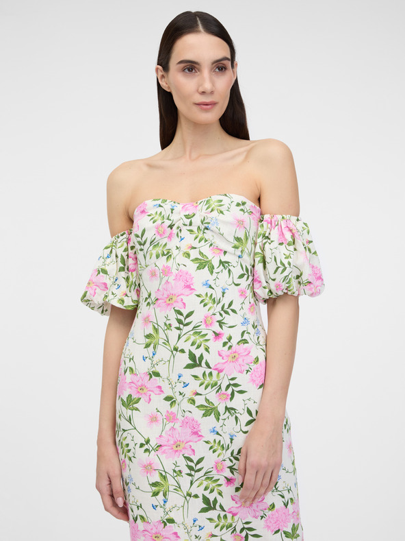 Orsay Cremefarbenes Damen-Midi-Kleid mit Leinen ORSAY