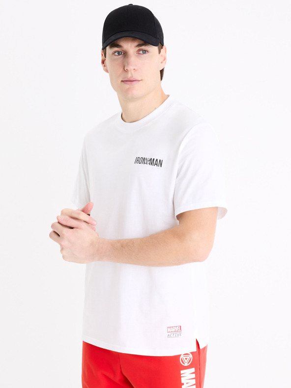 Celio Weißes Herren-T-Shirt mit Celio Marvel Iron Man-Aufdruck