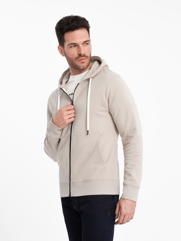 Ombre Clothing Beige Herren Basic Zip Hoodie Ombre Kleidung
