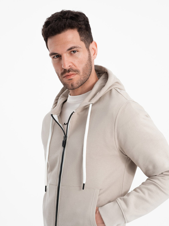 Ombre Clothing Beige Herren Basic Zip Hoodie Ombre Kleidung